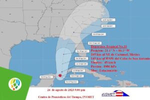 El área de bajas presiones en el mar Caribe occidental, próxima al extremo occidental de Cuba, continuó ganando en organización e intensidad y se ha convertido en la décima depresión tropical de la actual temporada ciclónica.